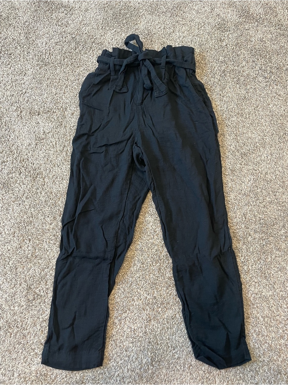 a new day Black Paperbag Waist Straight-Leg Pants with Tie Belt